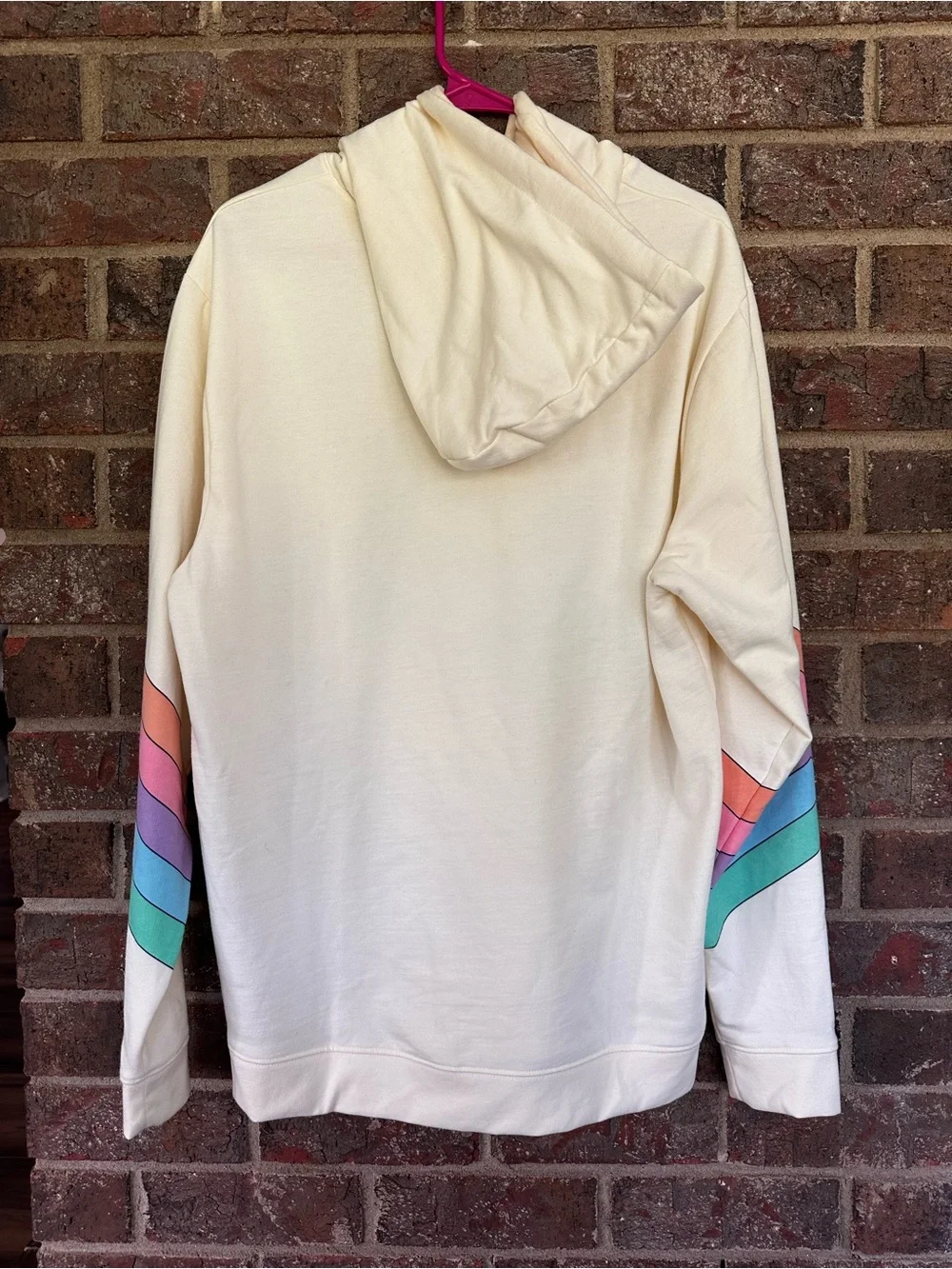 Busch Gardens Retro Rainbow Stripe Hoodie Cream Pastel Yellow Large Theme Park